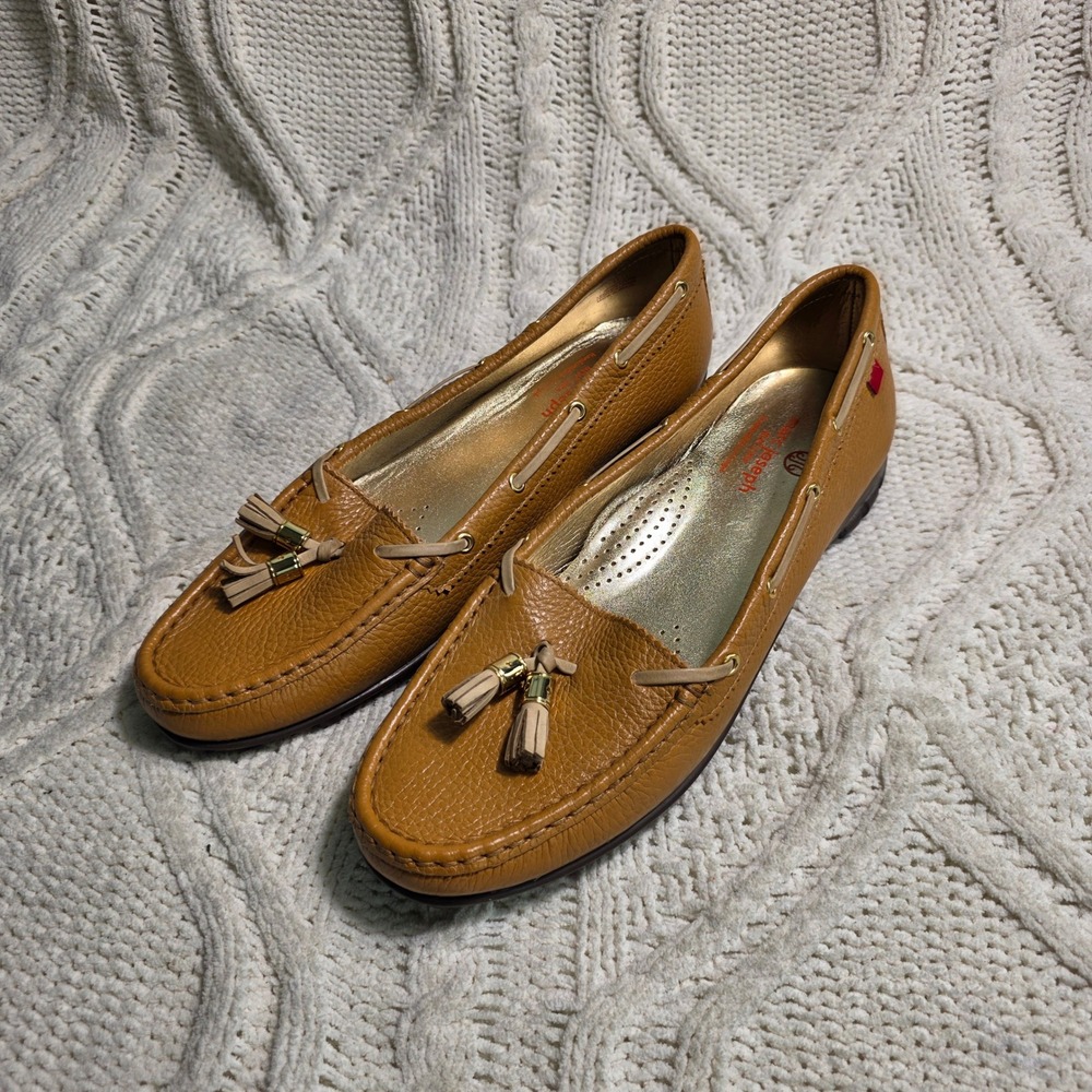 Marc Joseph New York Golf Moc Loafers Tan Pebbled Leather Shoes Womens 11 NEW